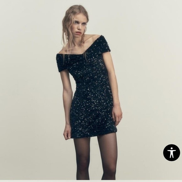 ZARA SEQUINED VELVET DRESS - Picture 5 of 6